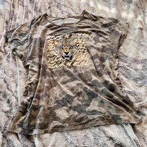 Jade Camo Neutral Beige T Shirt Rock N Roll Leopard Graphic Tee XXL